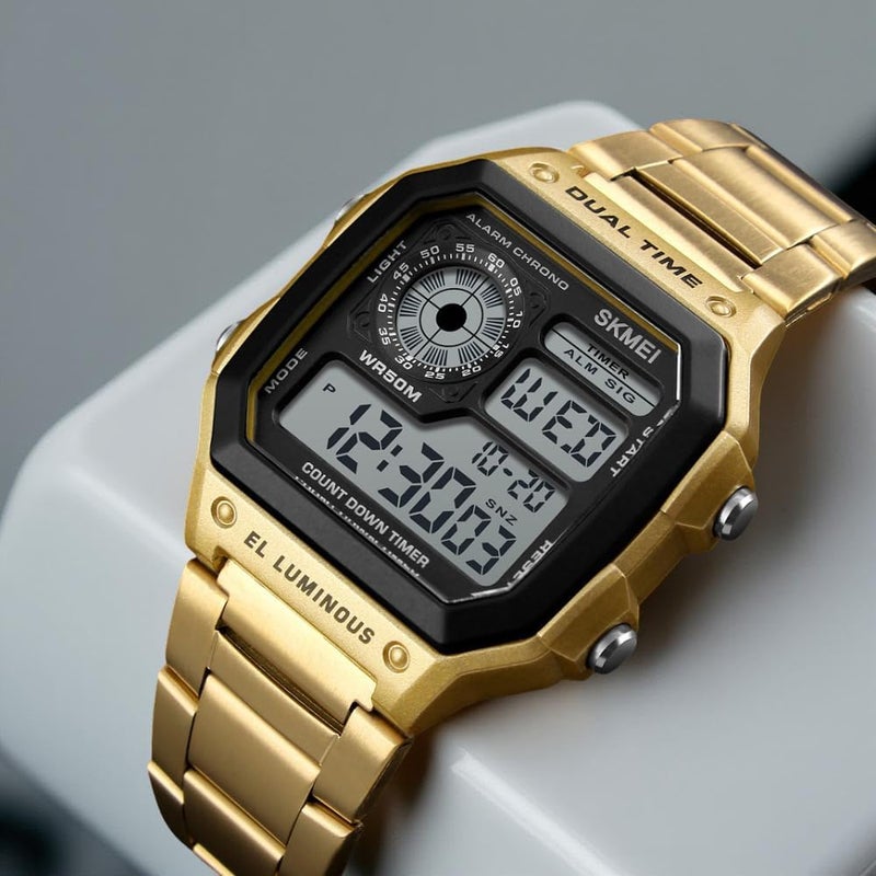 SKMEI 1335G Men's Stainless Steel Digital Sport Watch with Dual Time and Alarm - Image 4