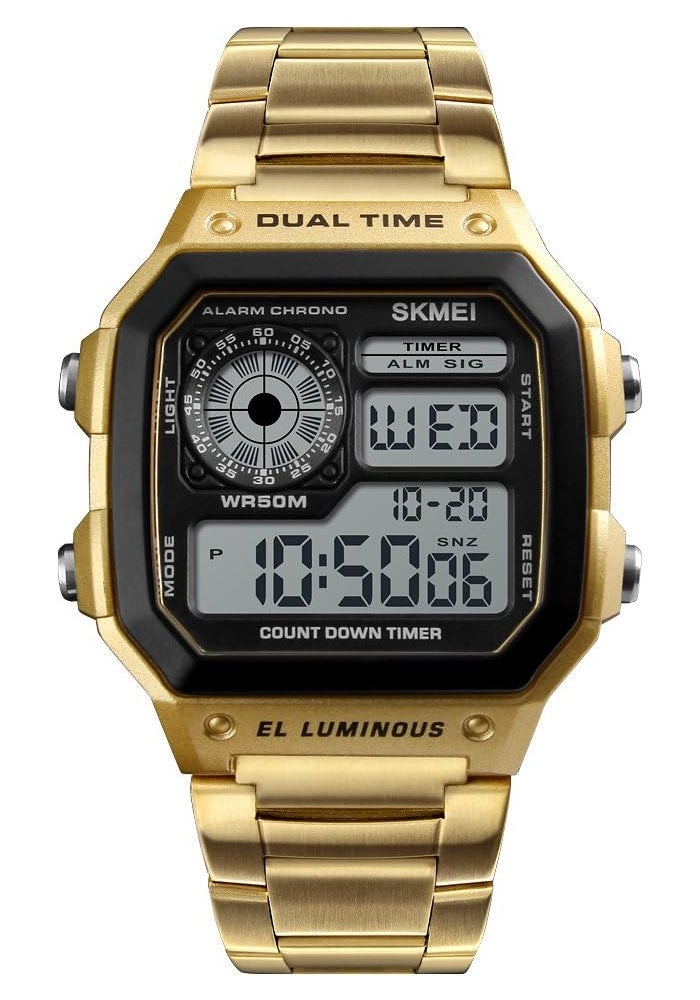 SKMEI 1335G Men's Stainless Steel Digital Sport Watch with Dual Time and Alarm - Image 1