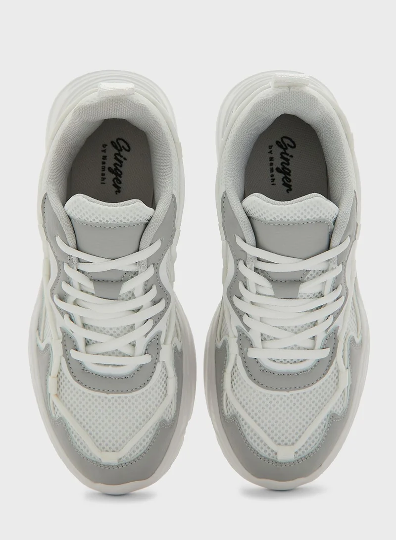 Ginger Textured Colourblock Lace Detail Sneaker