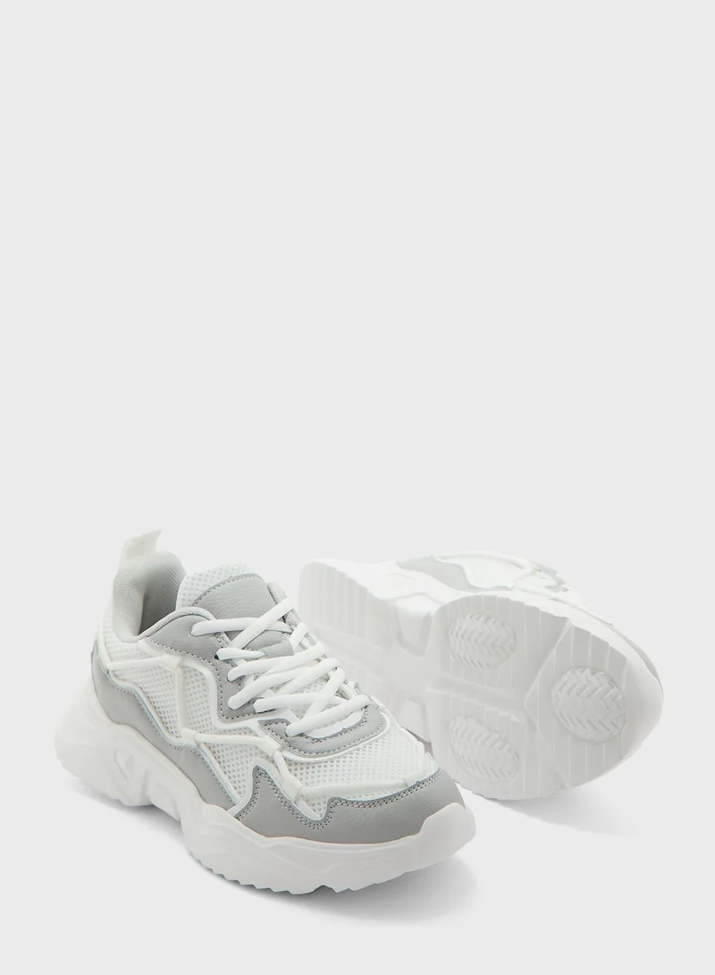 Ginger Textured Colourblock Lace Detail Sneaker