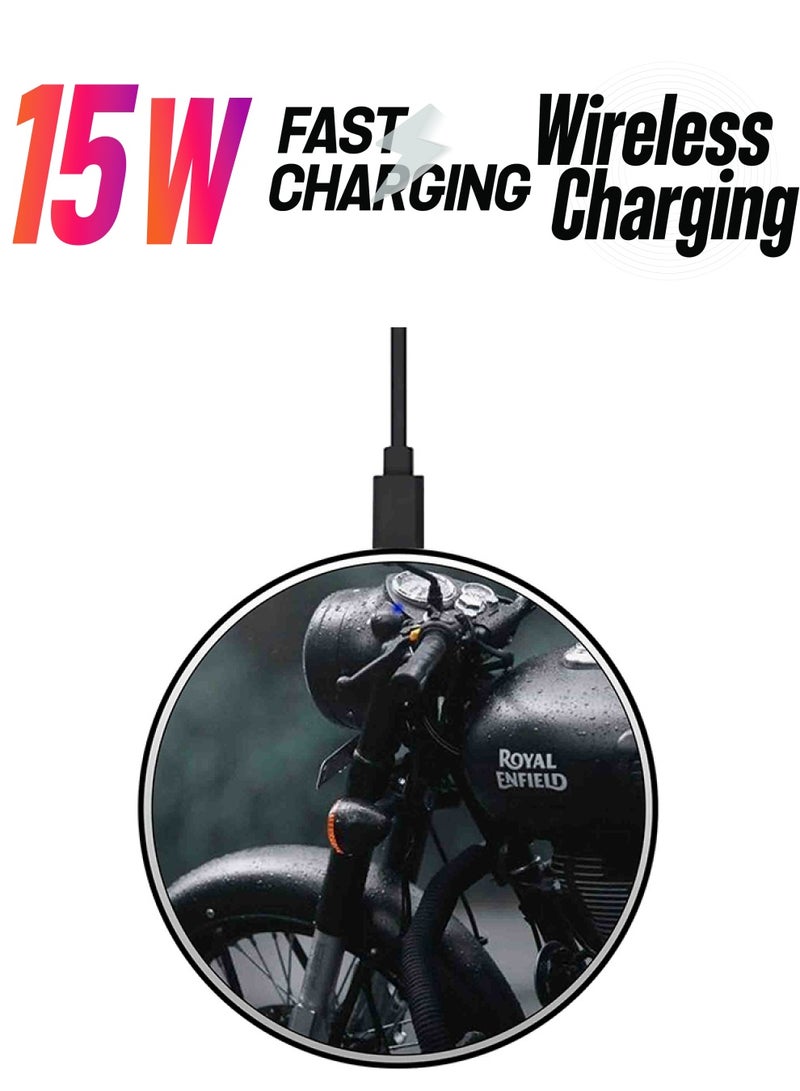 Theodor Motorbike Printed Fast Wireless Charger With USB Cable Multicolour - Image 1