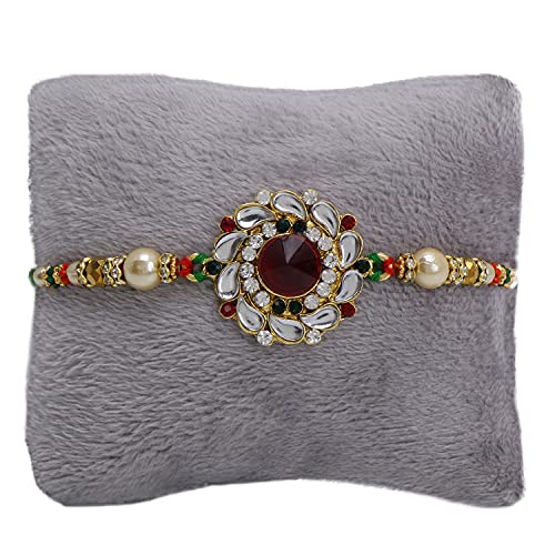 Riddhika Ventures Stylish Kundan and AD Ring Rakhi with Roli Chawal and Greeting Card (K14) For Men - Image 5