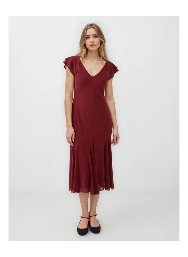Jimmy Key Copper V-Neck Short Sleeve Slim Fit Knit Midi Dress.