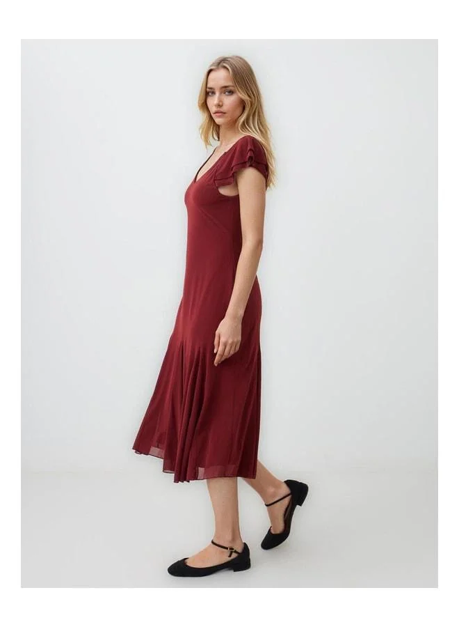 Jimmy Key Copper V-Neck Short Sleeve Slim Fit Knit Midi Dress.
