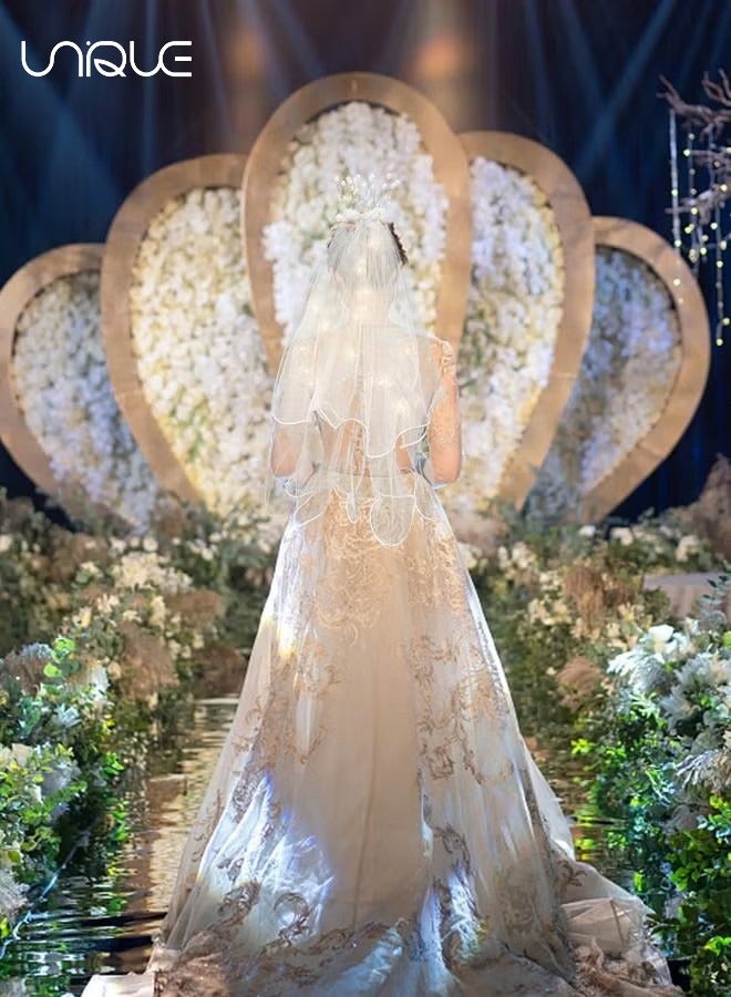 يونيك طرحة الزفاف ، طرحة الفتاة مع تاج اللؤلؤ مع الأضواء ، الحجاب المزدوج المتوهج ، لوازم حفلات العازبة ، دعائم التقاط الصور - Image 5