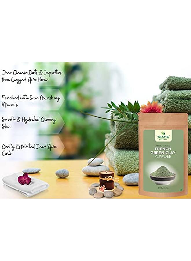 YASHU Pure French Green Clay Powder for Glowing Skin | Skin Brightening & DeTan Face Pack of 2 (200Gm) - Image 3