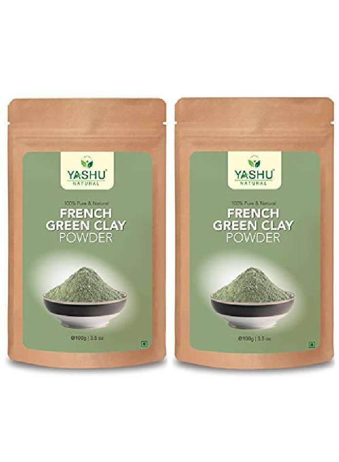 YASHU Pure French Green Clay Powder for Glowing Skin | Skin Brightening & DeTan Face Pack of 2 (200Gm) - Image 1