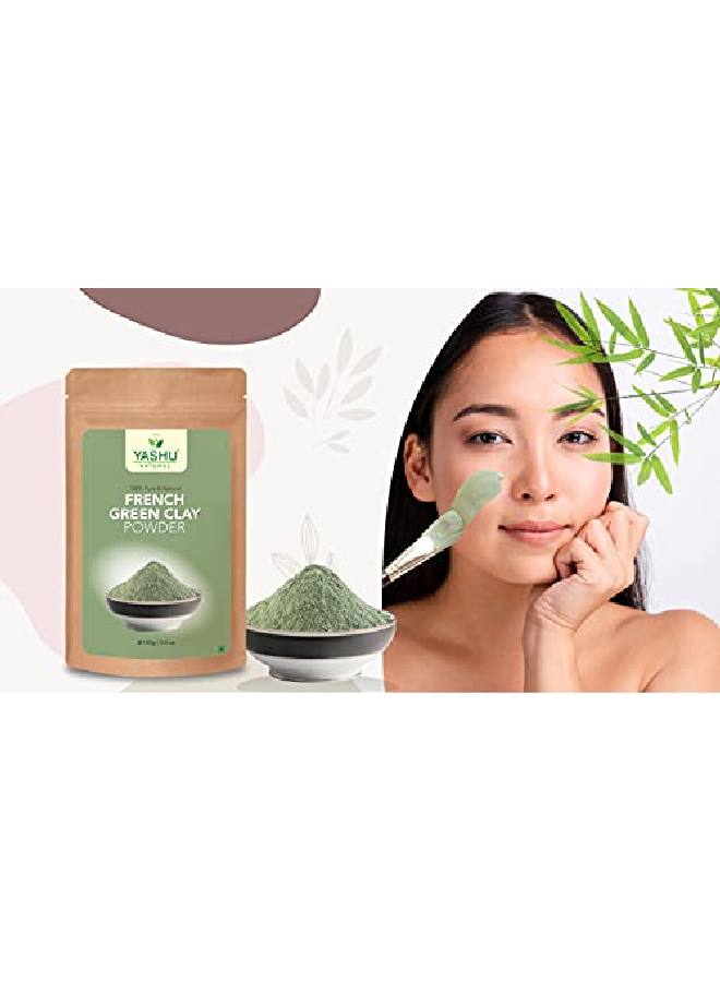 YASHU Pure French Green Clay Powder for Glowing Skin | Skin Brightening & DeTan Face Pack of 2 (200Gm) - Image 4