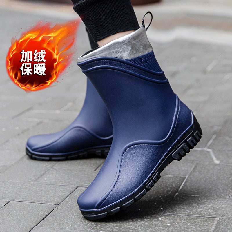 Mens Fashion Waterproof Slip-Resistant Fishing Rain BootsG500-dark blue-Cotton G500-dark blue-Cotton 