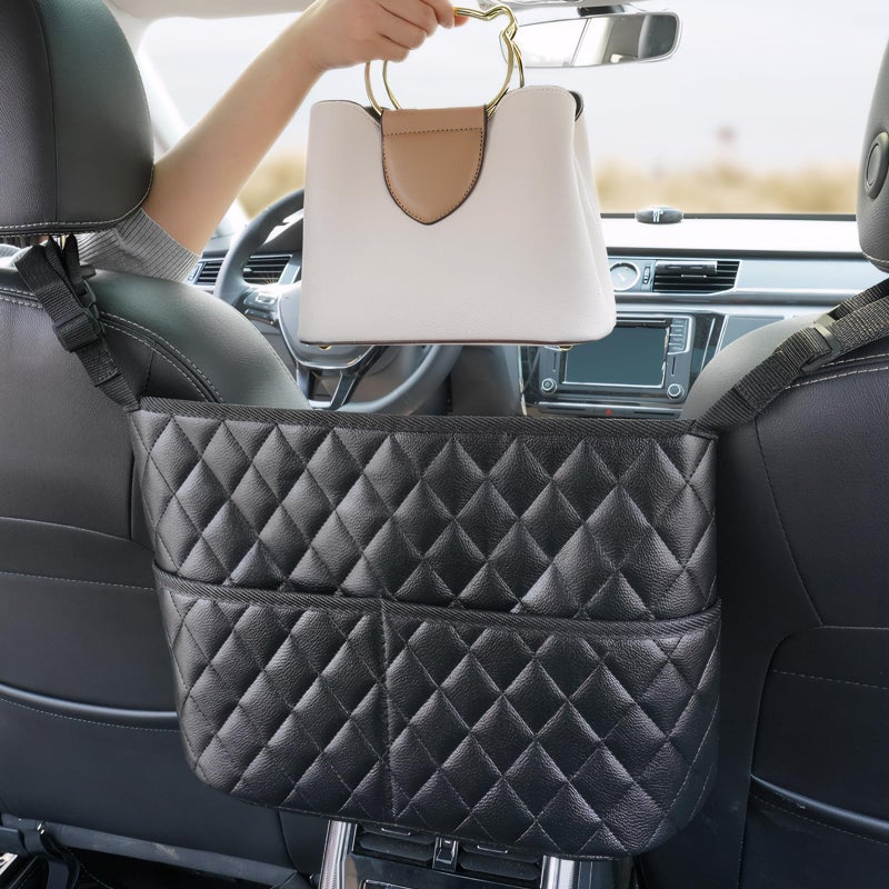 braxan Car Purse Holder Between Seats, Large Capacity Purse Holder for Car, Storage Bag for Backseat Pet Kid Barrier, Universal for SUV, Truck, RV (Black) - Image 1