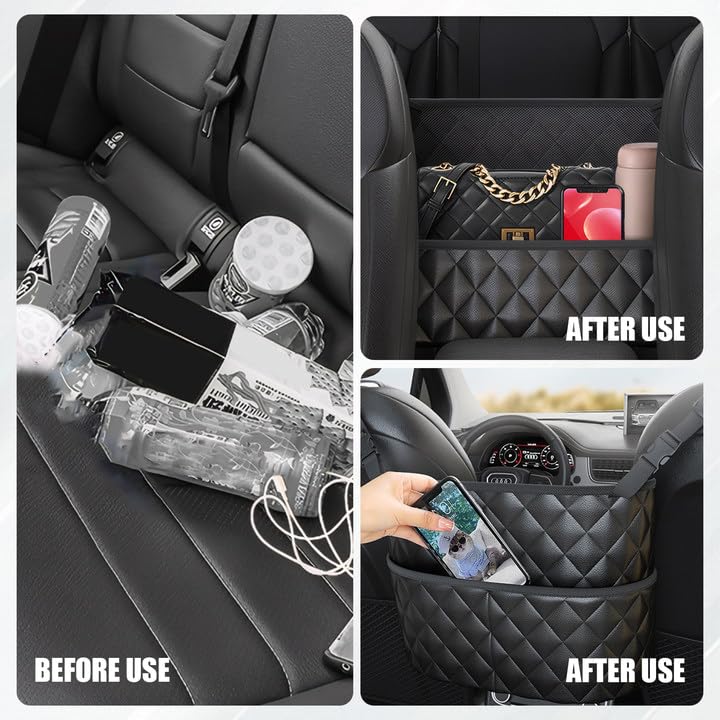 braxan Car Purse Holder Between Seats, Large Capacity Purse Holder for Car, Storage Bag for Backseat Pet Kid Barrier, Universal for SUV, Truck, RV (Black) - Image 5