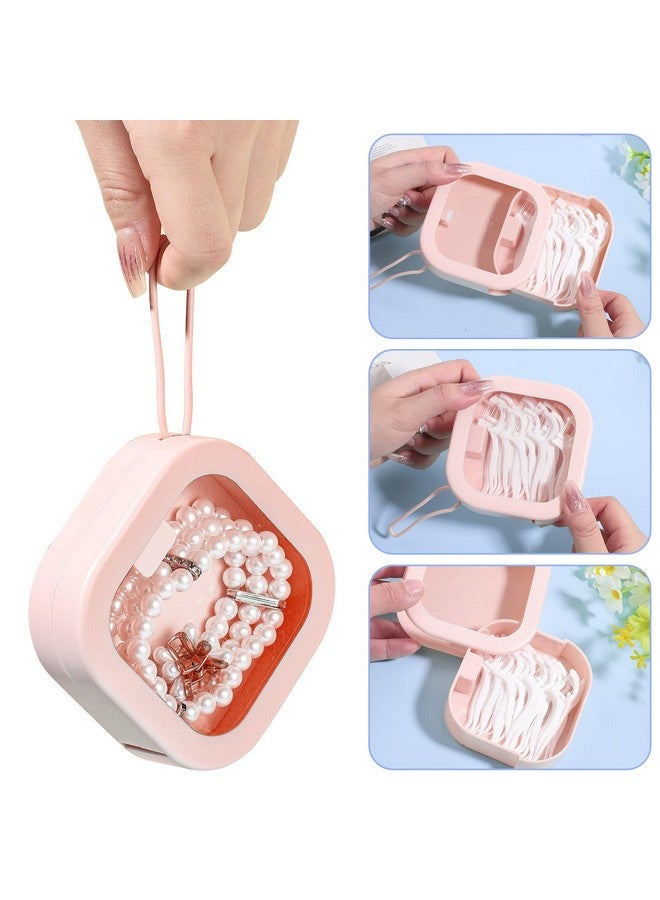 Prudiut) 2pcs Hair Tie Organizer, Hair Tie Holder Clip Organizer Christmas Gifts for Baby Teen Girl Women, Portable Hanging Small Items Desktop Travel Storage Box(Pink and White) - Image 3