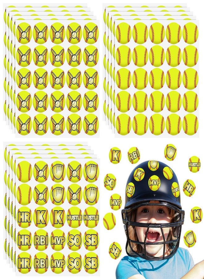 Tinlade 375 Pcs Softball Helmet Decals Award Self Adhesive Baseball Helmet Stickers Softball Baseball Decals Accessories for Girls Boys Women Men(Yellow) - Image 1