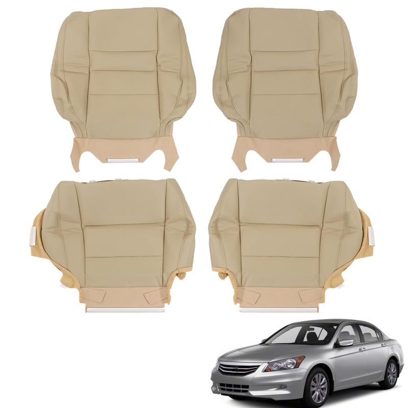 munirater 4Pcs Tan Seat Cover Leather Lean Back Bottom and Top Driver Passenger Replacement for 20082012 Accord Sedan 4Door