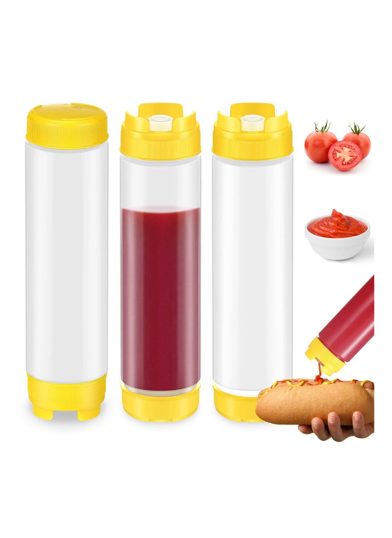 SYOSI - 3Pcs 16oz Plastic Squeeze Bottles at Both Ends Refillable Tip Large Valve Condiment for Ketchup Sour Cream Self Sealing Syrup Dispenser for Restaurants Kitchen - Image 1