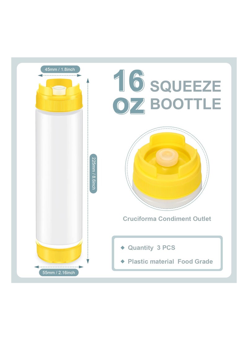 SYOSI - 3Pcs 16oz Plastic Squeeze Bottles at Both Ends Refillable Tip Large Valve Condiment for Ketchup Sour Cream Self Sealing Syrup Dispenser for Restaurants Kitchen - Image 1