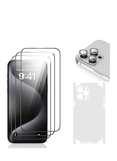 DIGI CORE iPhone 15 Pro Max Screen Protector 3 Pack 6.7 Inch 2.5D Curved Edges With iPhone 15 Pro Max Camera Lens Protector And Anti-Scratch iPhone Back PVC Clear Sheet Set (Natural Titanium, iPhone 15 Pro Max)  - Image 1