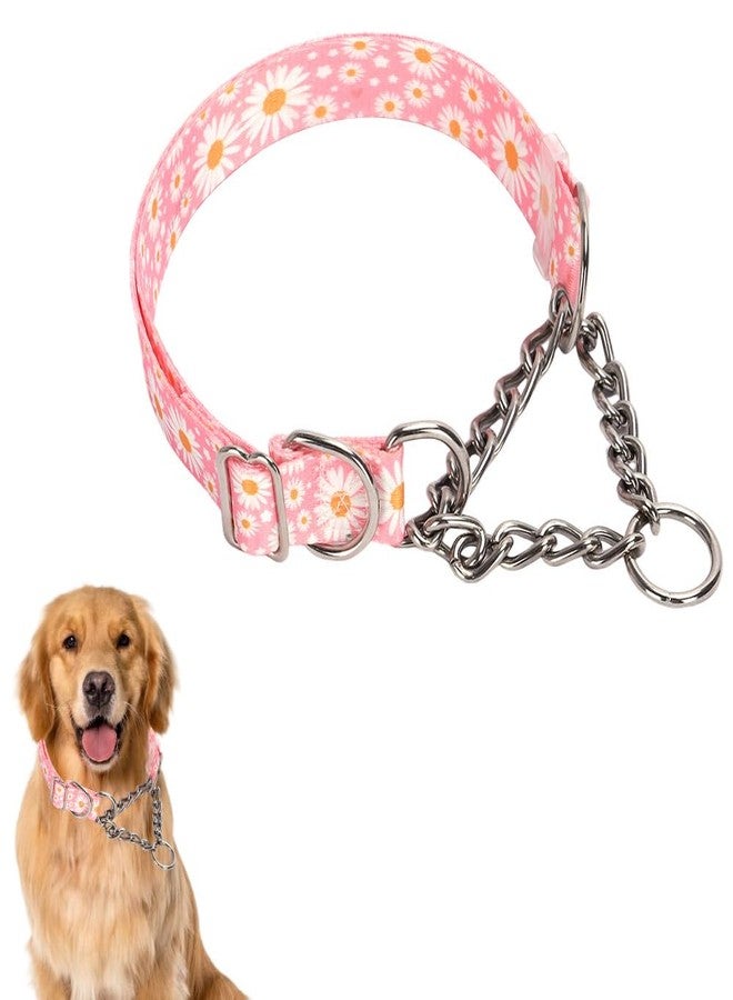 WeimoMonkey Stainless Steel Chain Martingale Collar for Dogs, No Pull Slip Cinch Choker Choke Heavy Duty Dog Collar,Daisy Pink M - Image 1
