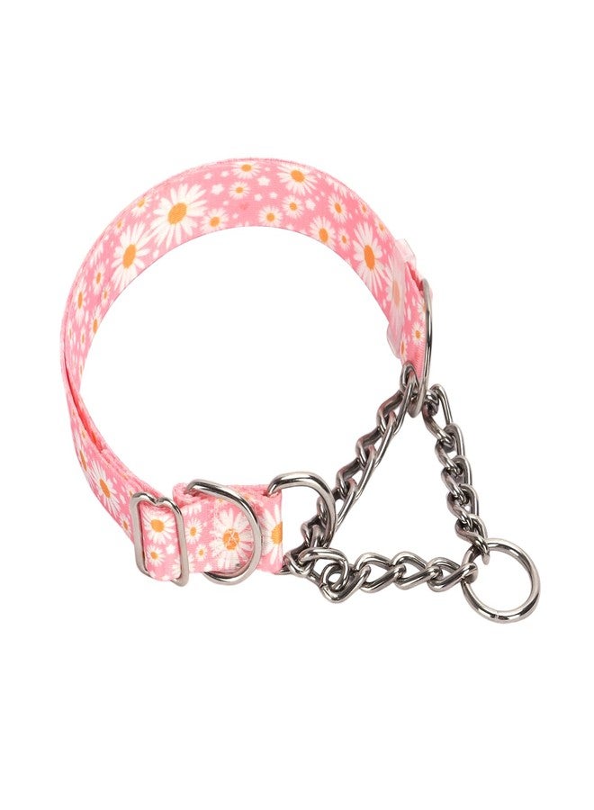 WeimoMonkey Stainless Steel Chain Martingale Collar for Dogs, No Pull Slip Cinch Choker Choke Heavy Duty Dog Collar,Daisy Pink M - Image 4