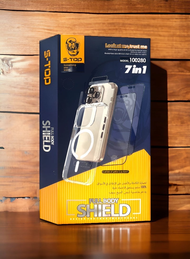اس-توب بكج الحماية الكاملة لـ آيفون 15 برو ماكس (iPhone 15 Pro Max) مع حماية شاشة و كفر حماية ضد الخدش والكسر, حماية كاملة لجهازك ضد الخدوش والسقوط (7in1), البكج الأصلي من S-TOP - Image 2