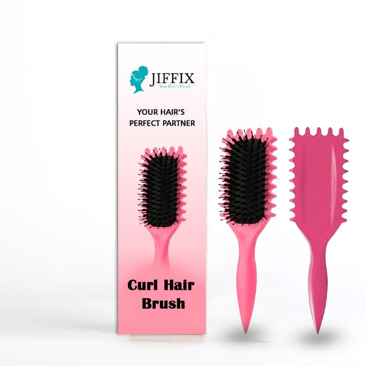 Jiffix Curly Hair Brush – Curl Defining & Detangling Brush for Women & Men – Boar Bristle Styling Brush for Shaping, Combing & Enhancing Natural Curls – Suitable for All Hair Types (RED) - Image 1