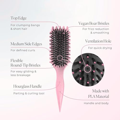 Jiffix Curly Hair Brush – Curl Defining & Detangling Brush for Women & Men – Boar Bristle Styling Brush for Shaping, Combing & Enhancing Natural Curls – Suitable for All Hair Types (RED) - Image 2
