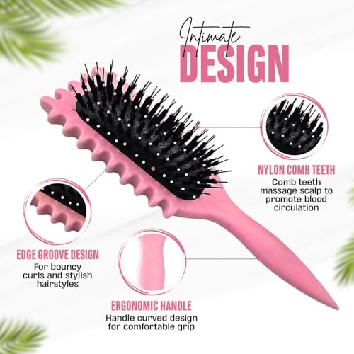 Jiffix Curly Hair Brush – Curl Defining & Detangling Brush for Women & Men – Boar Bristle Styling Brush for Shaping, Combing & Enhancing Natural Curls – Suitable for All Hair Types (RED) - Image 4