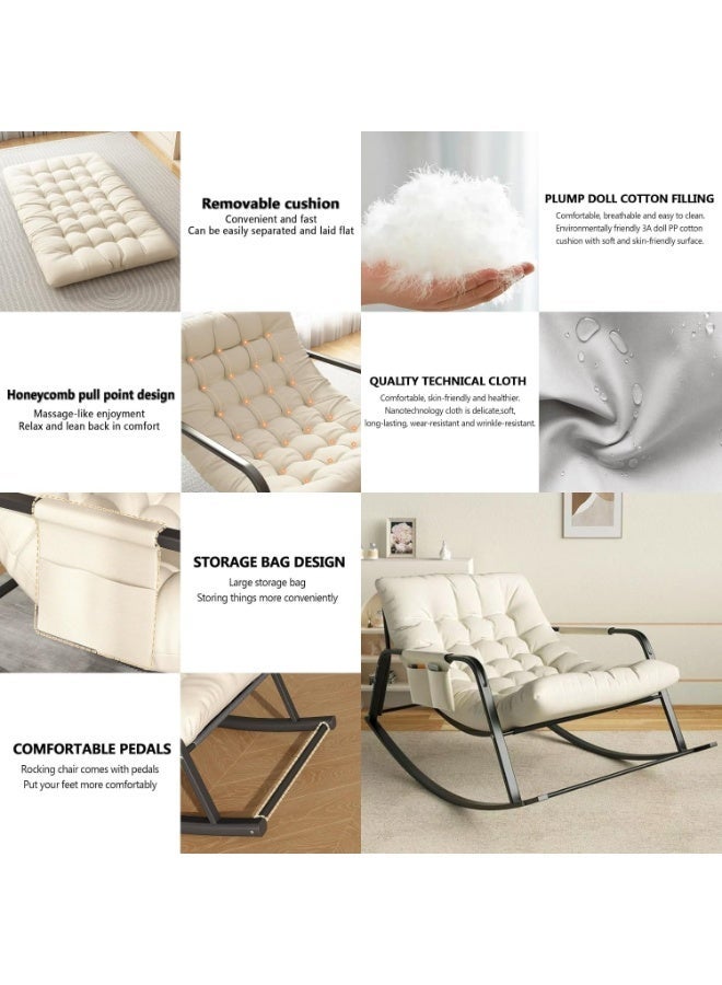 GUDOO Grand patio Outdoor Double rocking Chair，Modern Double Rocking Chair with Soft Cushion, Patio Leisure Armchair, Ergonomic Chairs, Living Room & Bedroom Rocker with Side Pockets (beige) - Image 5