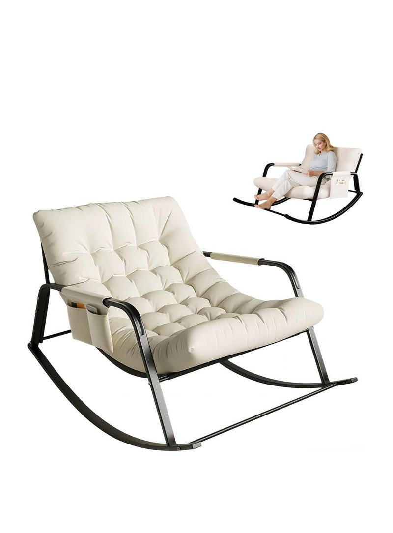 GUDOO Grand patio Outdoor Double rocking Chair，Modern Double Rocking Chair with Soft Cushion, Patio Leisure Armchair, Ergonomic Chairs, Living Room & Bedroom Rocker with Side Pockets (beige) - Image 2