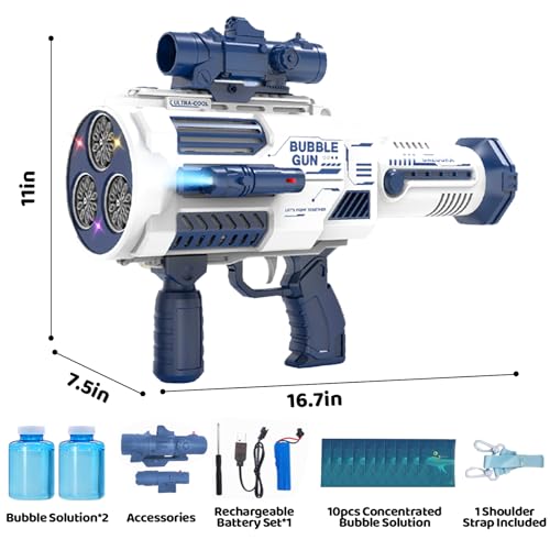houscly Automatic Rechargeable Bubble Gun for Kids 36 Holes Blue Bubble Blower Gun Blaster Machine for Boys Girls Bubble Toys for Summer Fun Wedding Party Pistola de Burbujas para Nios - Image 5