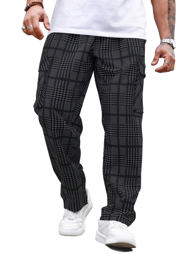 TAGDO Men's Plaid Cargo Pocket Straight Leg Relaxed Casual Pants (Chex-Pant-2039-Dark Grey-30) - Image 5