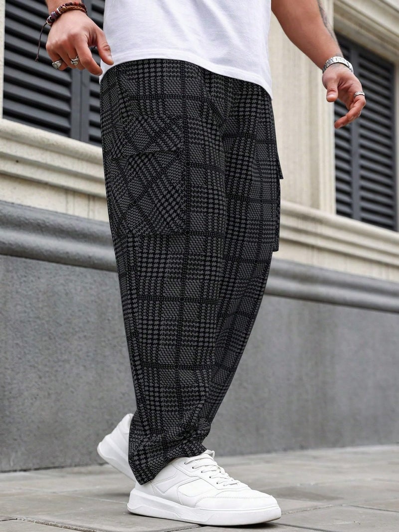 TAGDO Men's Plaid Cargo Pocket Straight Leg Relaxed Casual Pants (Chex-Pant-2039-Dark Grey-30) - Image 2