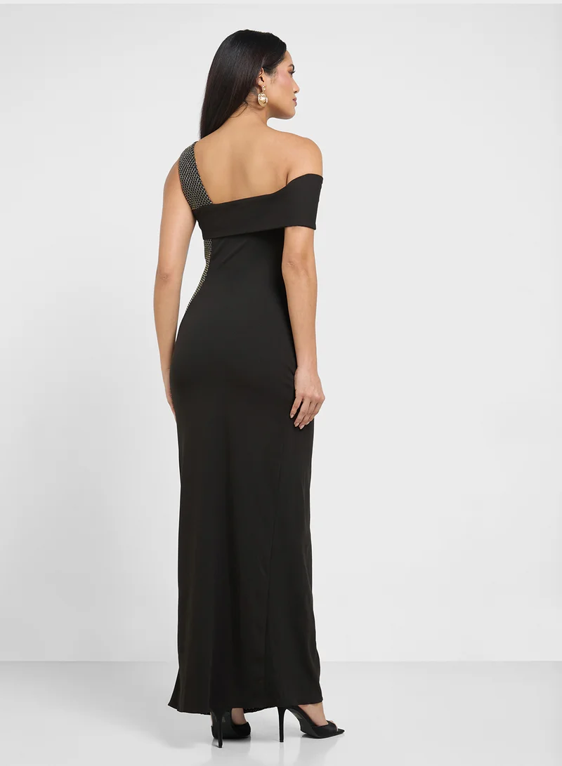 Namshi x Cold Shoulder Shimmer Dress