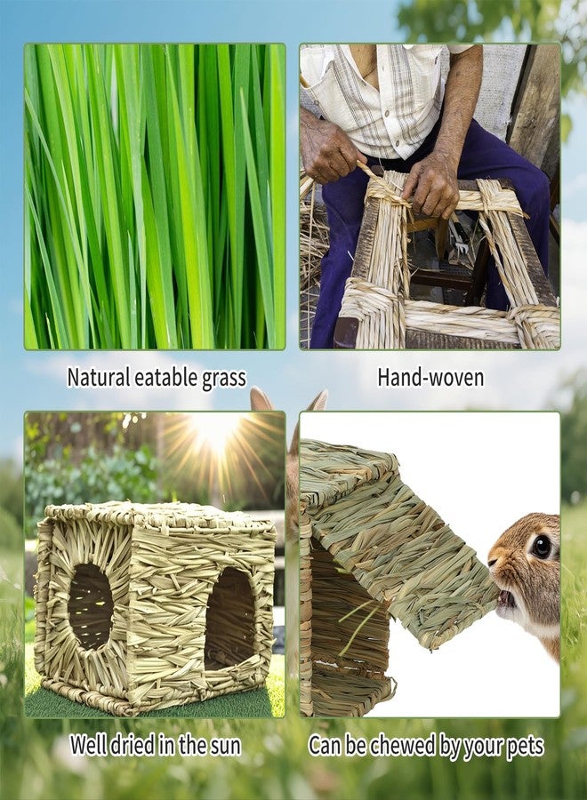 BWOGUE 2 Pack Grass Bunny House Natural Hand Woven Seagrass Hideaway Toy Hay Mat Chew Hut for Bunny Hamster Chinchilla Guinea Pigs Small Animals - Image 3