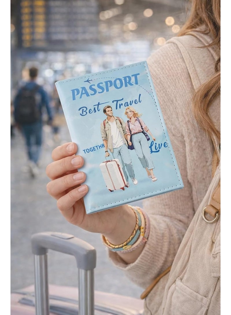 SHOWDAY Passport Holder Cover for Men & Women, PU Leather Travel Passport Case with Card Slots, Lightweight Protective Passport Wallet, Cute Travel Design - Image 2