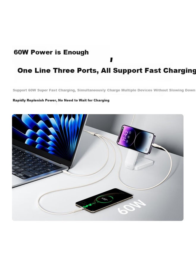 WP In-1 Charging Cable Fast Charge One Drag Three Silicone Car Charger Suitable For Apple Iphone 16 Huawei Android Tablet Notebook Multi-function Type-c - Image 5