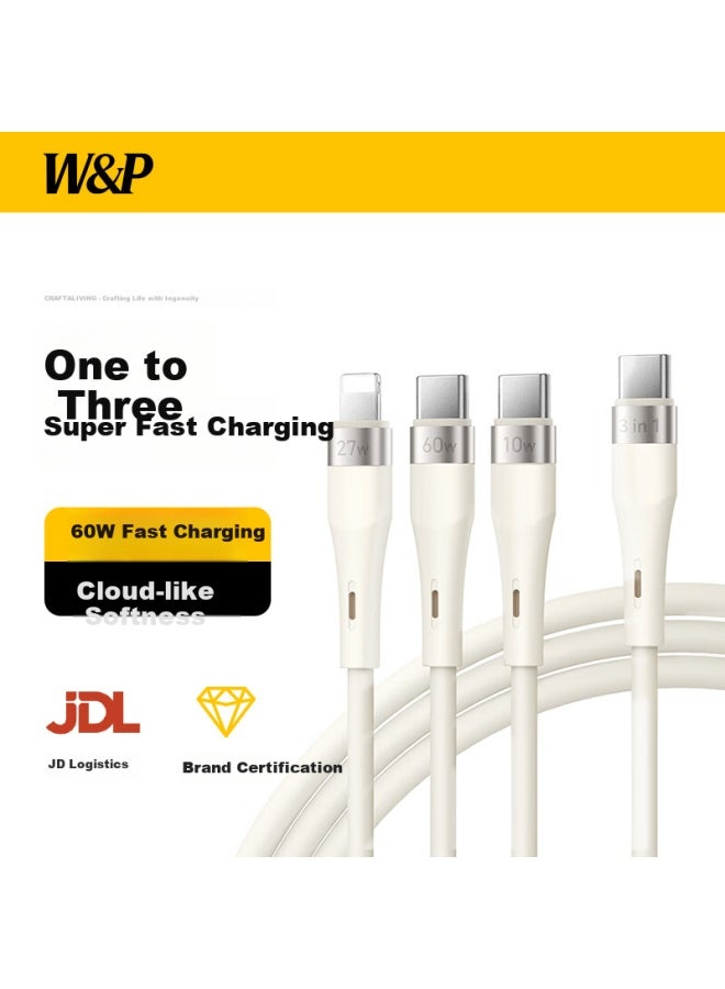 WP In-1 Charging Cable Fast Charge One Drag Three Silicone Car Charger Suitable For Apple Iphone 16 Huawei Android Tablet Notebook Multi-function Type-c - Image 1