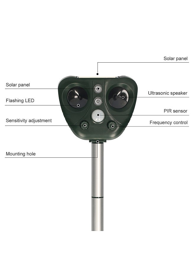 Solar Powered Ultrasonic Animal and Bird Repeller Universal Outdoor Solar Powered Motion Sensor Repellent with Flashing Light