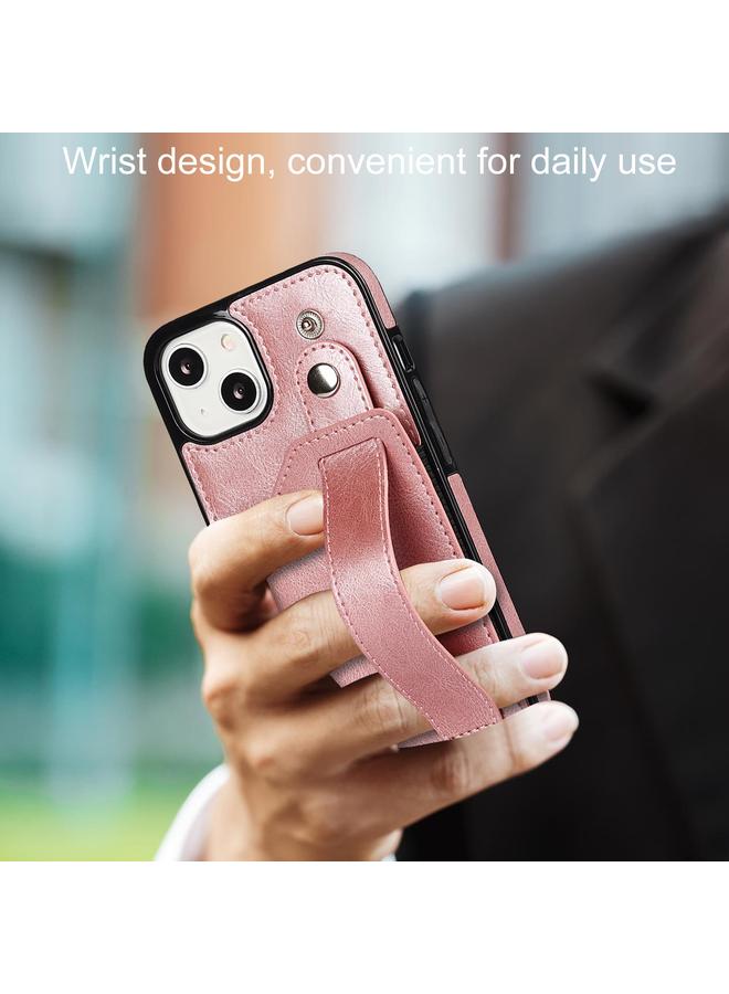 زبون جراب لهاتف iPhone 13 mini Crazy Horse Texture مقاوم للصدمات من مادة TPU + جراب من جلد البولي يوريثان مع فتحة للبطاقات وحامل حزام معصم - Image 2