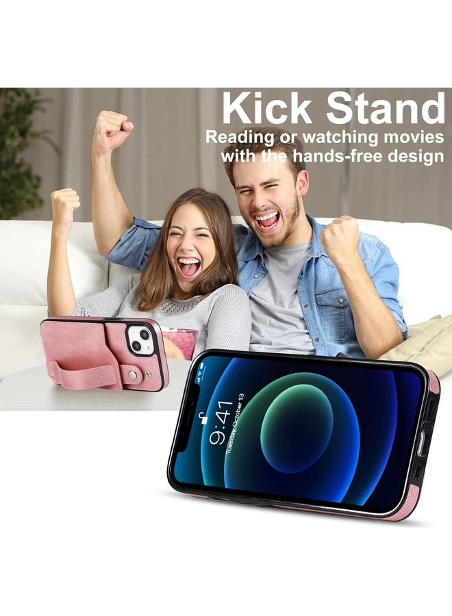 زبون جراب لهاتف iPhone 13 mini Crazy Horse Texture مقاوم للصدمات من مادة TPU + جراب من جلد البولي يوريثان مع فتحة للبطاقات وحامل حزام معصم - Image 4