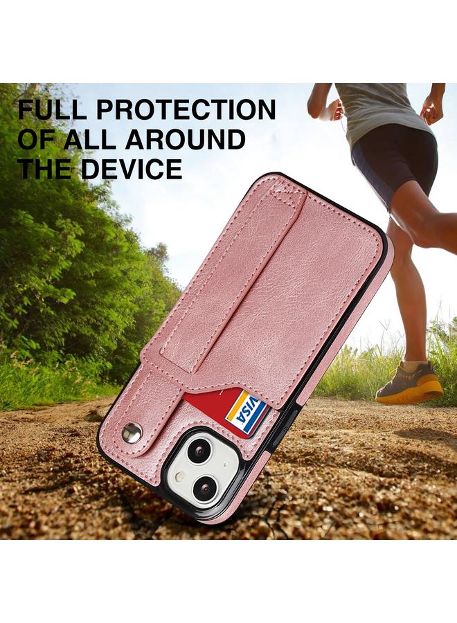 زبون جراب لهاتف iPhone 13 mini Crazy Horse Texture مقاوم للصدمات من مادة TPU + جراب من جلد البولي يوريثان مع فتحة للبطاقات وحامل حزام معصم - Image 5