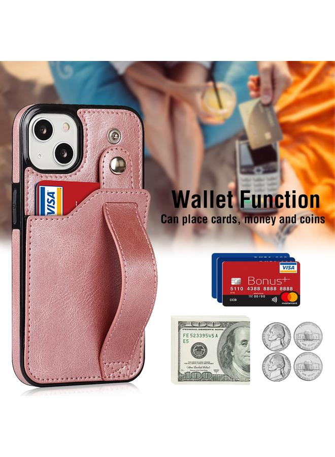 زبون جراب لهاتف iPhone 13 mini Crazy Horse Texture مقاوم للصدمات من مادة TPU + جراب من جلد البولي يوريثان مع فتحة للبطاقات وحامل حزام معصم - Image 3