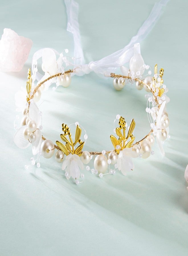 FRESHME Fairy Ear Cuffs and Headband- White Elf Ear Cuffs with Shell Tassel Mermaid Ears Flower Fairy Crown Mermaid Fin Siren Ears Halloween Costume Renaissance Renfaire Cosplay Photo Prop Accessories - Image 3