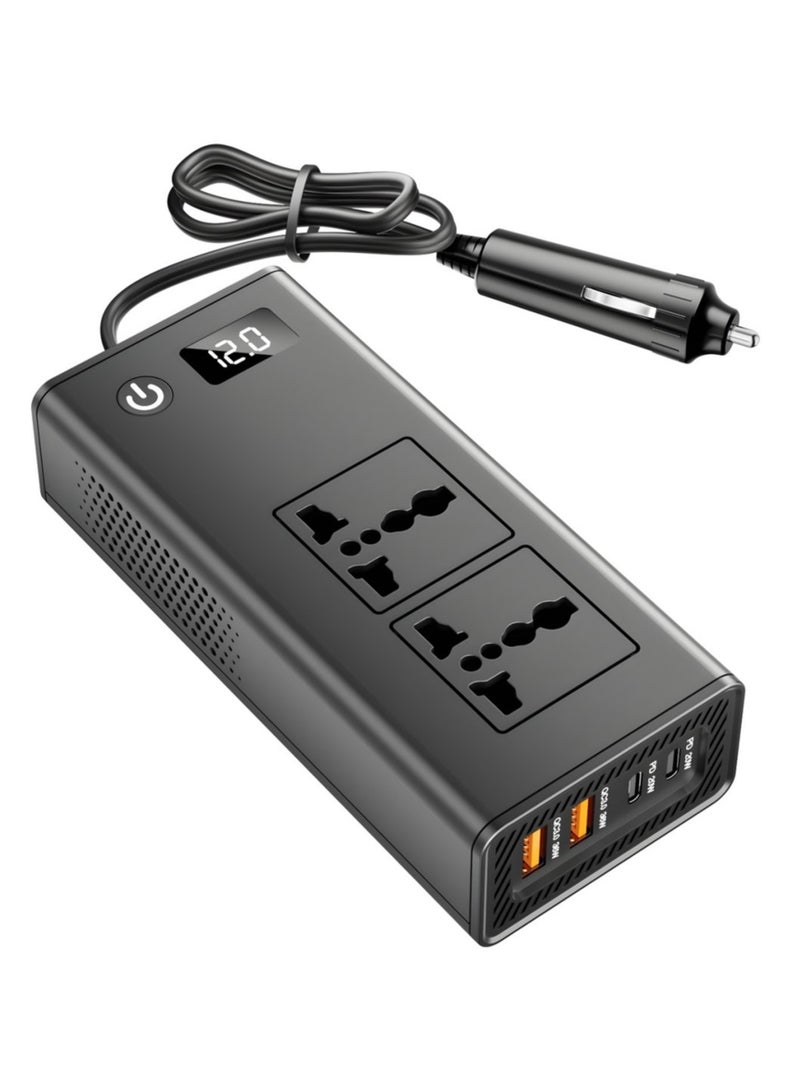 Generic 200W Car Power Inverter, DC 12V to AC 220V Converter with Fast Charger 2 USB-A (36W), 2 USB-C (20W) Ports, Dual AC Outlets, Car Plug Adapter Outlet with LED Display for Laptop Phones, Black  - Image 1
