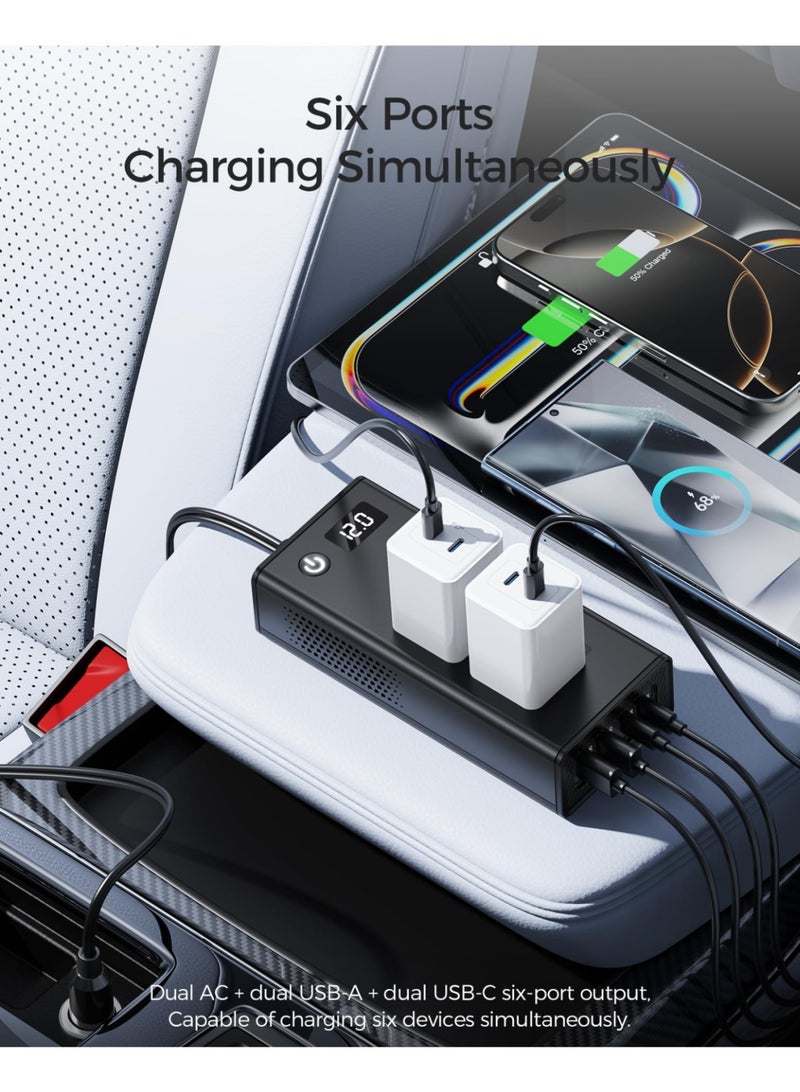 Generic 200W Car Power Inverter, DC 12V to AC 220V Converter with Fast Charger 2 USB-A (36W), 2 USB-C (20W) Ports, Dual AC Outlets, Car Plug Adapter Outlet with LED Display for Laptop Phones, Black  - Image 4