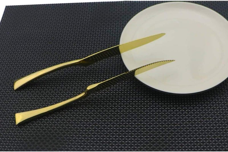 Uniturcky Golden Flatware Set 1810 Stainless Steel Mirror Polished Gold Cutlery  Silverware Utensil Set of Steak Knife Dinner Fork Knife Spoon Salad Fork Dessert Spoon24 Piece Service for 4 - Image 4