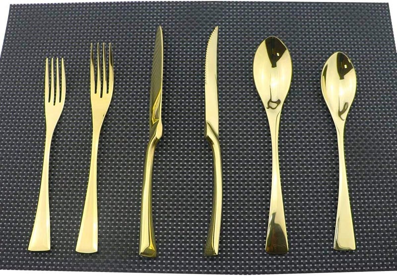 Uniturcky Golden Flatware Set 1810 Stainless Steel Mirror Polished Gold Cutlery  Silverware Utensil Set of Steak Knife Dinner Fork Knife Spoon Salad Fork Dessert Spoon24 Piece Service for 4 - Image 1