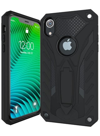 iPhone XR Premium Armor Case Built-In Kickstand - Military-Grade Shockproof Protective Cover with Reinforced Corners (Black) - view 4