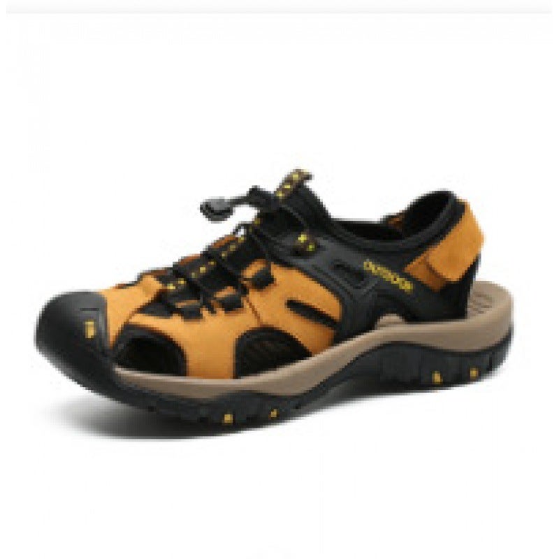2023 Large Size 48 Genuine Leather Velcro Sandals Men'S Hollow Outdoor Casual Wading Beach Shoes - Image 2