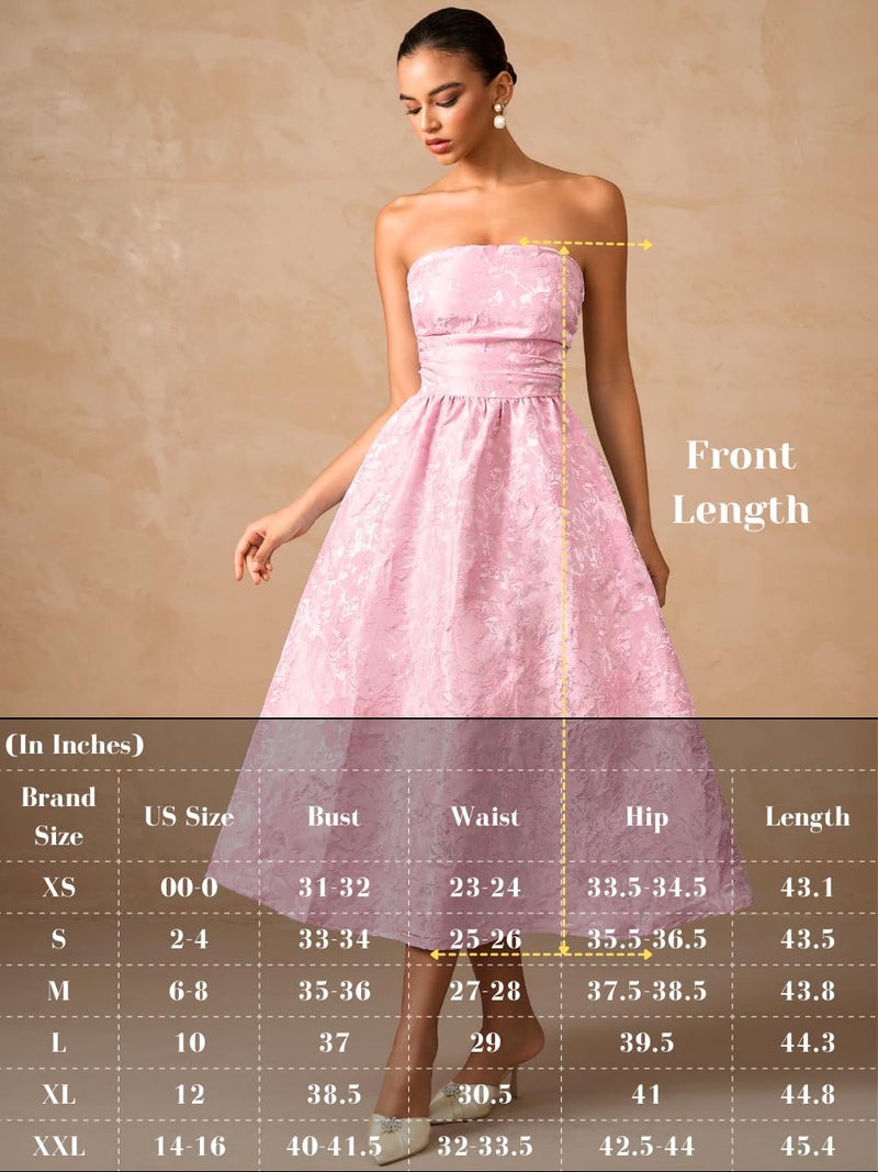 ShawGobow Strapless Corset Dress,Jacquard Formal Midi Dresses for Women,Wedding Guest Cocktail Party Outfits Pink Medium - Image 2